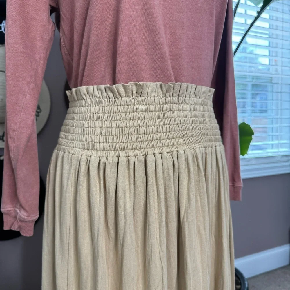Tan - caramel Kate Quinn smocked waistband women’s skirt